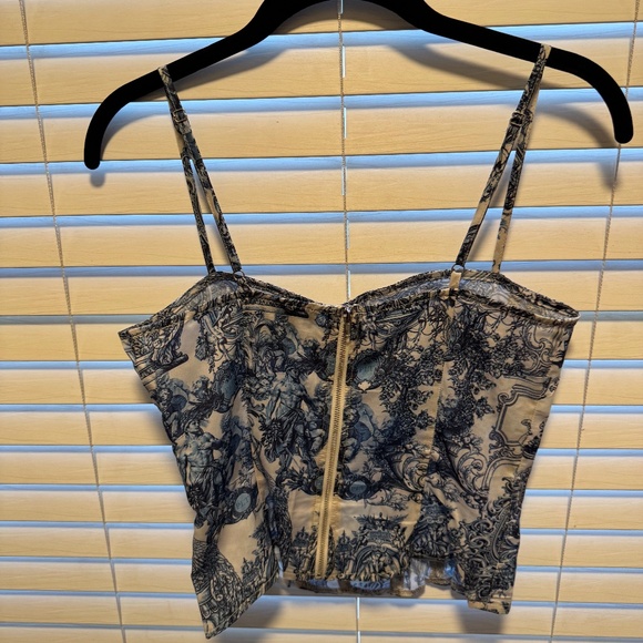 Blue Renaissance Print Structured Corset Top - Picture 3 of 3